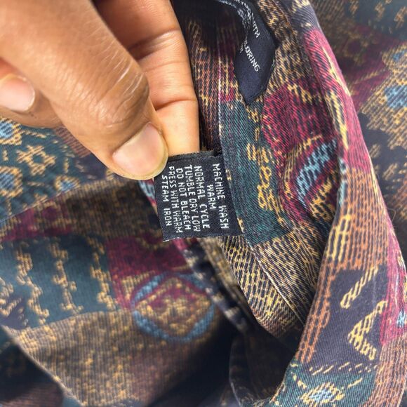 90s XL geometric mens shirt, Roundtree & Yorke, vintage blue/green abstract top - Picture 6 of 7